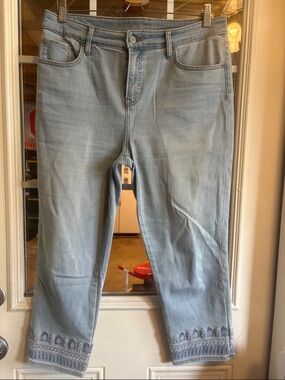 Chico's Light Blue Embroidered Ankle Jeans